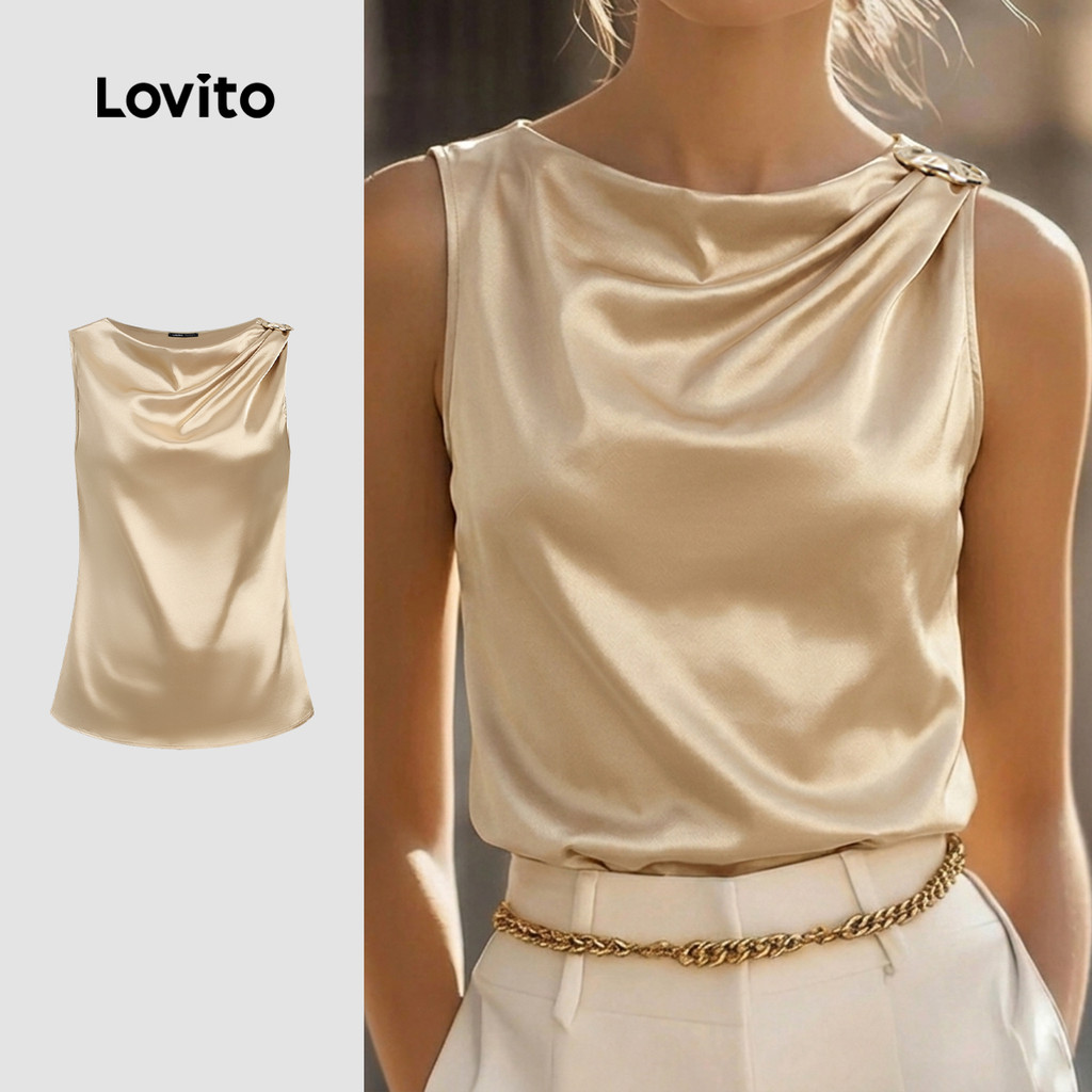 (New Arrival) Lovito Top Assimétrico Elegante Champagne Feminino para primavera/