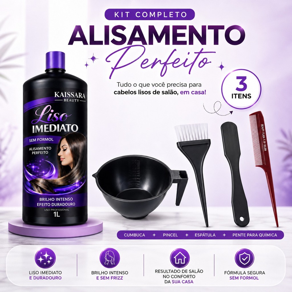KIT Progressiva Liso Imediato 1LT + KIT TINTURA CAPILAR + PENTE DE QUIMICA Beauty Kaissara Beauty Sem Formol 1L