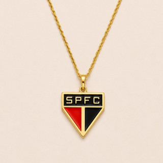 Colar Banhado a Ouro18K Time São Paulo Futebol Clube Dourado SPFC Masculino Feminino Escudo Tricolor Presente Torcedor