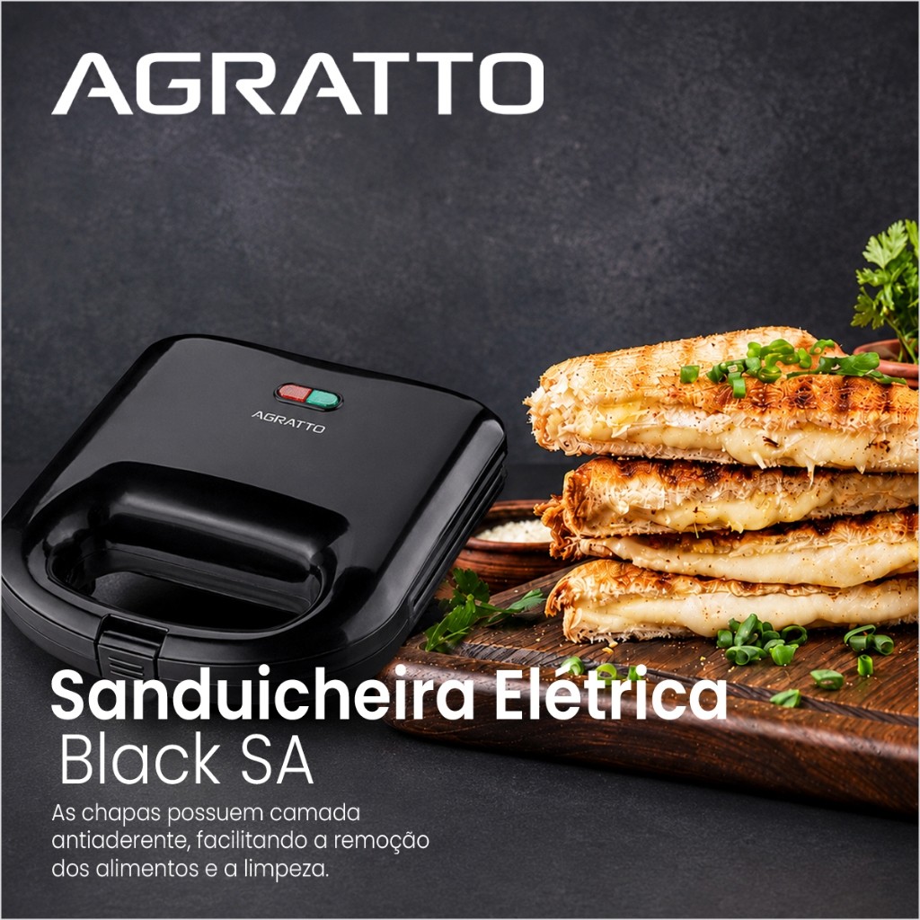 Sanduicheira Antiaderente Agratto Sanduicheira Grill Elétrico 2 em 1 Preto Antiderrapante 220V · foto 2