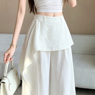 Estilo coreano falso de duas peças cortina de bunda calças de perna larga feminino estilo fino calças de perna reta solt