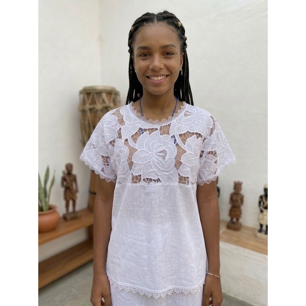 Camisu Rechilieu Algodão Branco Umbanda Candomblé