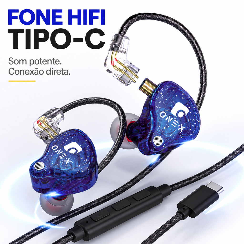 🎧 Fone De Ouvido Tipo C Com Fio HIFI | Intra Auricular Estéreo Com Microfone Para Áudio E Chamadas