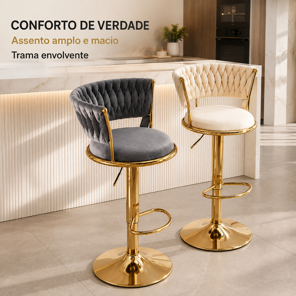 Banqueta de luxo discreta Banqueta ajustável Elevação/Rotação Banqueta de balcão Assento confortável