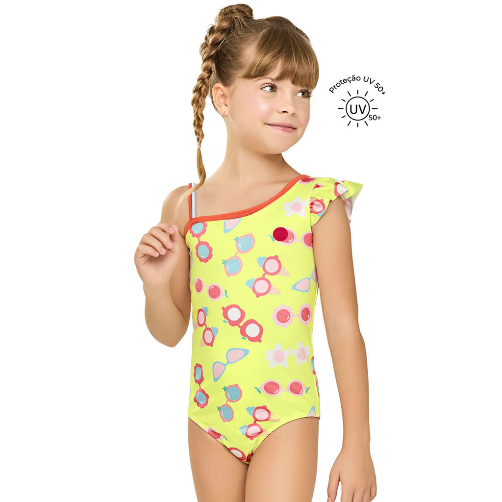 Maiô Infantil Menina Glitter Proteção UV Elian Amarelo