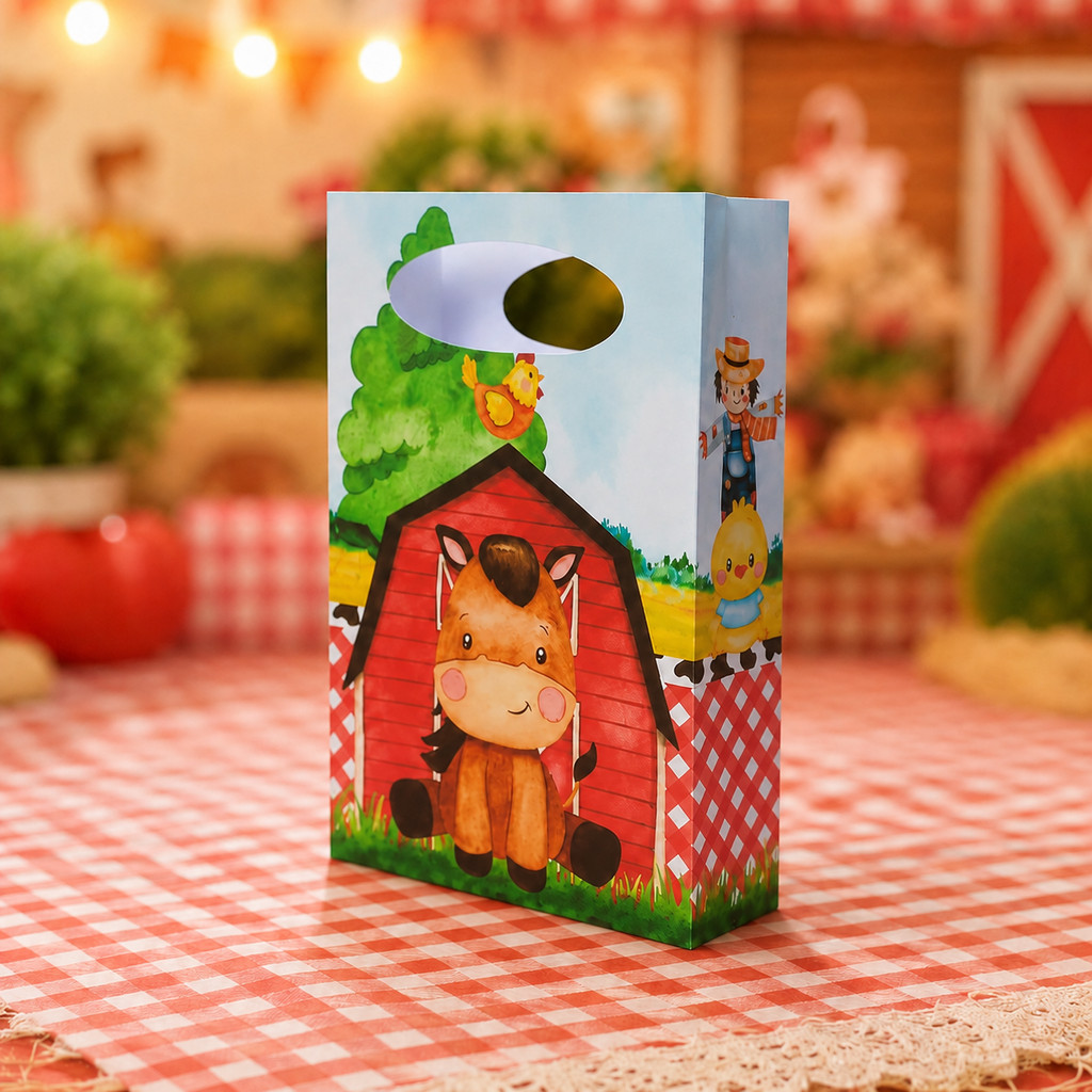 Mini Sacolinha Surpresa Lembrancinha Fazendinha Vermelho Aniversário Festa Infantil Decoração PEGUE E MONTE