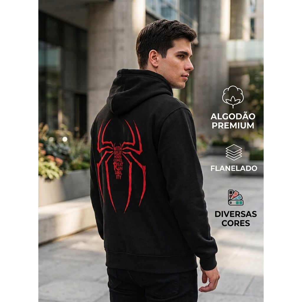 Moletom Masculino e Feminino Canguru Flanelado Premium Com Capuz Estampado Aranha Vermelha Streetwear Estiloso Unissex