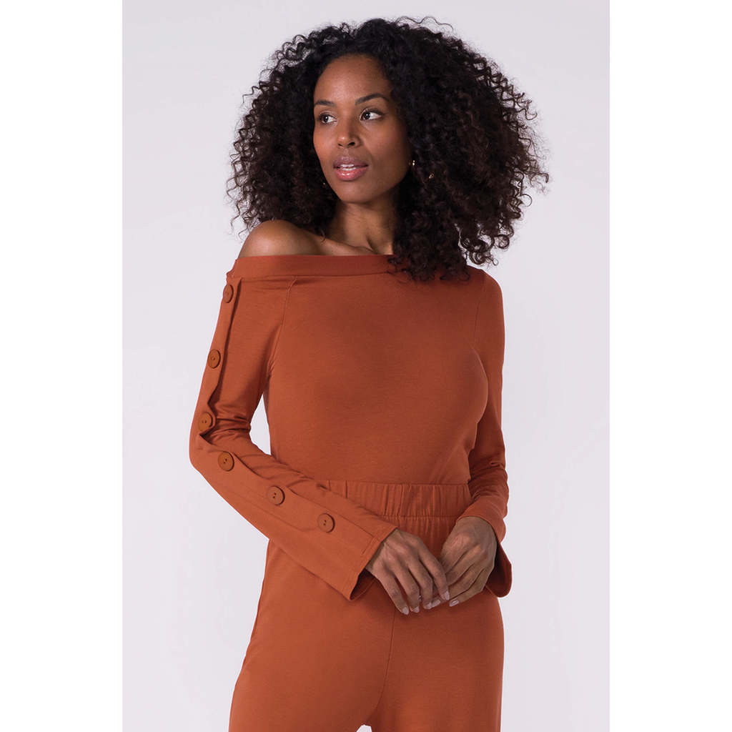 Blusa Feminina Gola Assimétrica Marialícia Marrom
