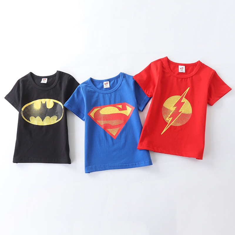 Superman Crianças Camiseta de Manga Curta Meninos Meninas Casaco Casual Pequeno Médio Crianças Flash Meia Manga Bebê Bat