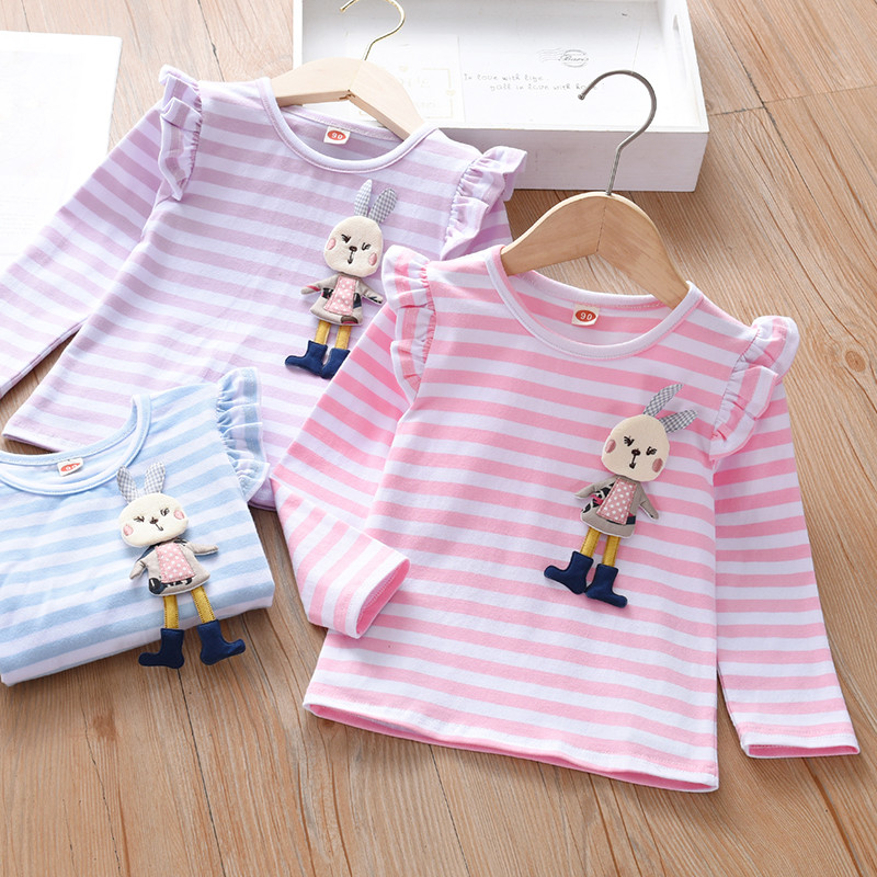Meninas listrado manga comprida camiseta primavera outono roupas 2026 novo estilo pequeno médio crianças bebê moda puro 