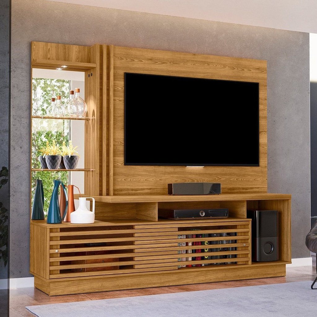 Estante para TV e Home Theater Ripado para TV até 60 Polegadas 200CMX178,5cm 2 Portas Plus Marrom