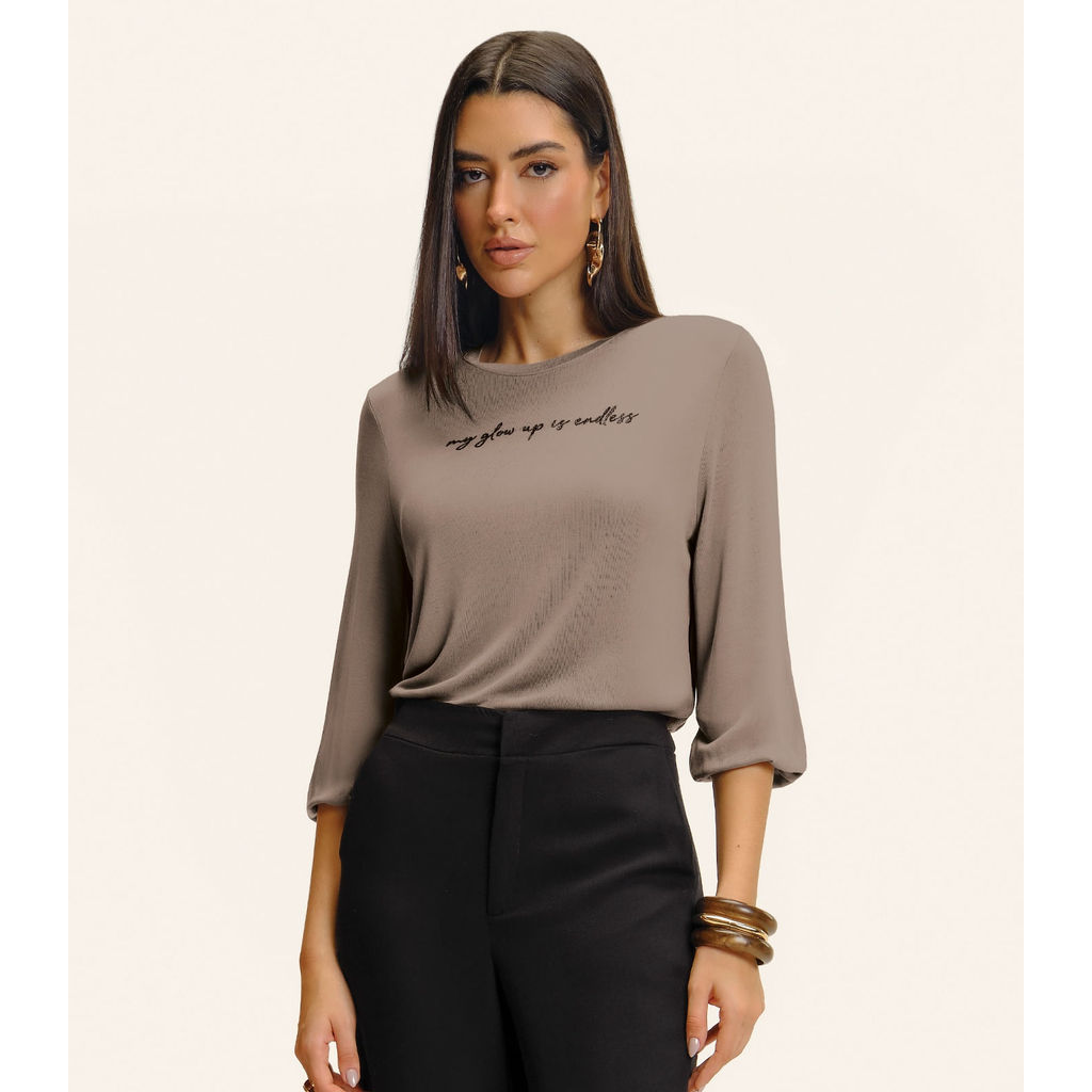 Blusa Manga 3/4 Bufante Visco Endless Feminina Marrom