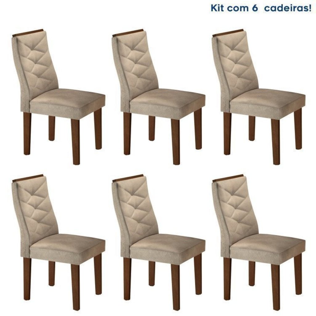 Conjunto 6 Cadeiras para Sala de Jantar Germany Bege/Chocolate Chocolate
