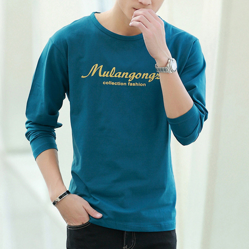 Camiseta masculina de Lycra de manga comprida primavera outono roupas na moda solta Casual roupas masculinas cara gordo