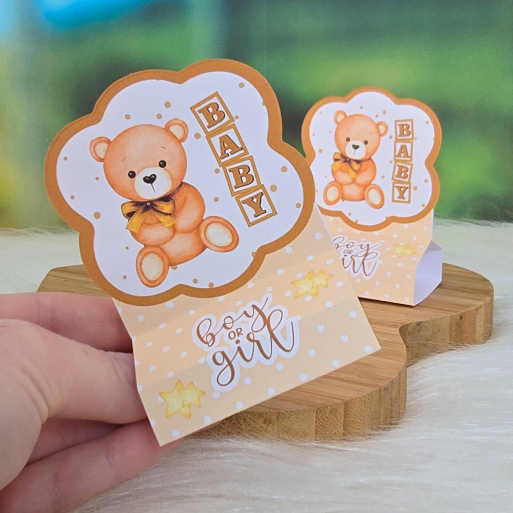 20 e 40 Porta Bis duplo URSINHO DOURADO Chá Revelação Neutro - Lembrancinha de festa infantil - PEGUE E MONTE