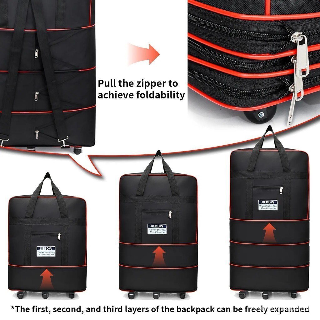JZBWQY100L Bolsa de Viagem Dobrável, Expansível, Leve e Rolável para Roupas - 360 ° UniversalWheels, Bagagem Pessoal, Ba
