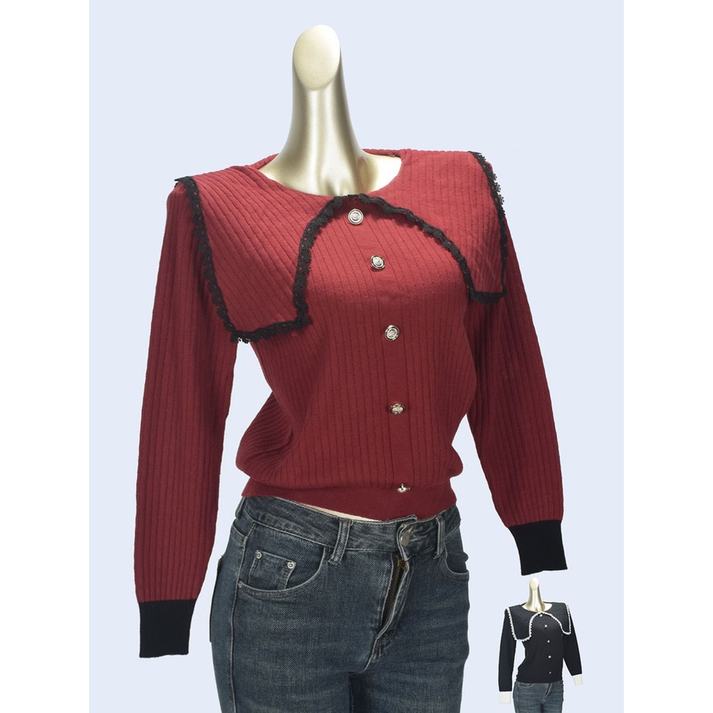 Estilo ocidental contraste cor boneca gola de manga comprida camisola de malha feminina primavera outono temperamento re
