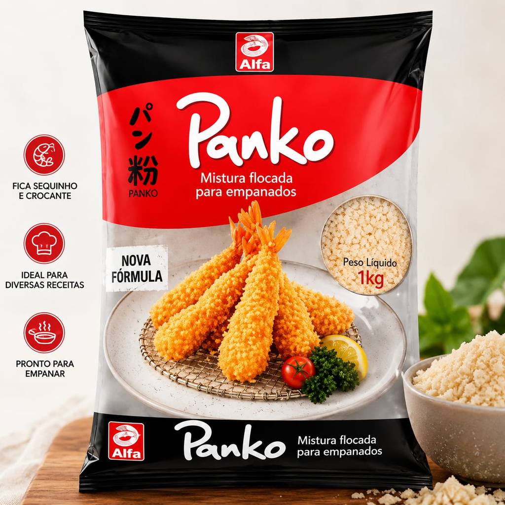 FARINHA DE ROSCA JAPONESA PANKO ALFA 1KG - FLOCADA, CROCANTE, HOTROLL, EMPANADOS, TONKATSU