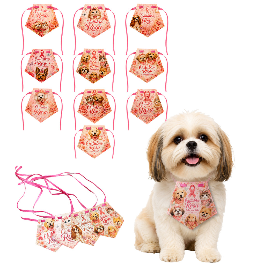 80 Colarinho Pet Outubro Rosa Cão Pet Shop Banho e Tosa