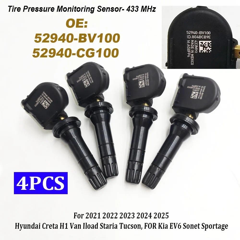 4 Pces 52940-BV100 CG100 Q3100 TPMS Sensor De Monitoramento De Pressão Dos Pneus 433MHz Para Hyundai Creta H1 Van H100 T
