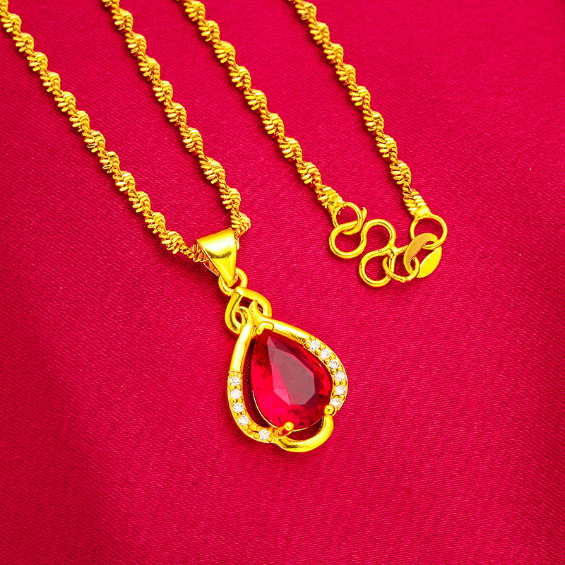 Moda jóias meninas pingente vermelho feminino pontilhado diamante colar pingente ondulação de água feminino gota de água