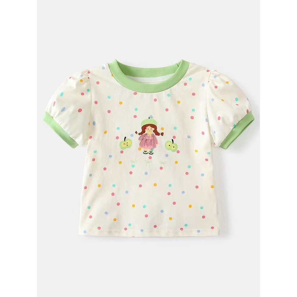 Meninas de manga curta camiseta verão 2026 novo estilo crianças estilo ocidental puro algodão topo menina bebê bonito do