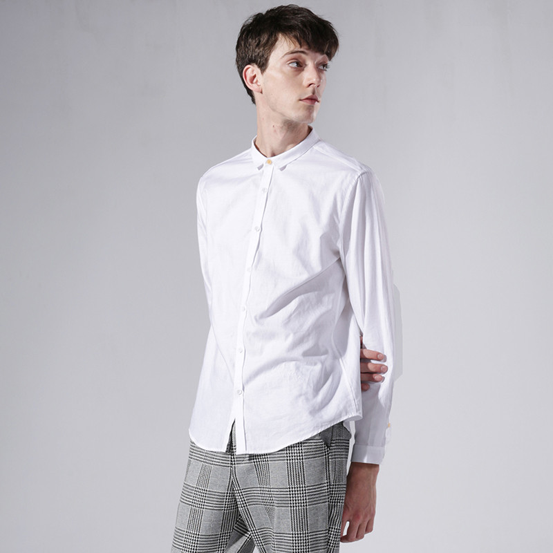 Primavera outono requintado simples carta bordado flor arte camisa branca masculina na moda fresco Casual camisa branca 