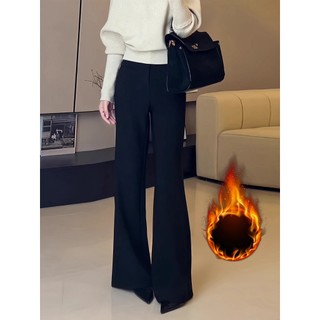 Calças de microfibra de lã preta novo estilo 2026 outono inverno feminino Drape terno calças pequenas esfregar calças ca