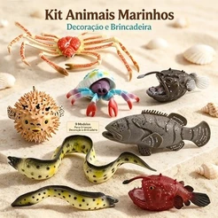 Modelo Realista de Animais Marinhos: Aranha, Caranguejo, Peixe-bolha, Garoupa, Caranguejo Eremita e Estrela-do-Mar, Brin