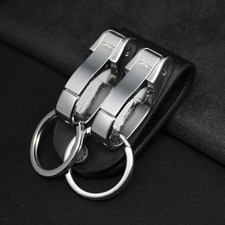 Boyou couro genuíno carro chaveiro High-End couro duplo anel chaveiro criativo fivela de cinto masculino