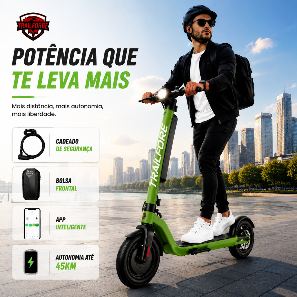 500W Patinete Elétrico Adultos Scooter Eletrica Dobrável Trailforge Bateria é Removível 35km/h 12.8AH
