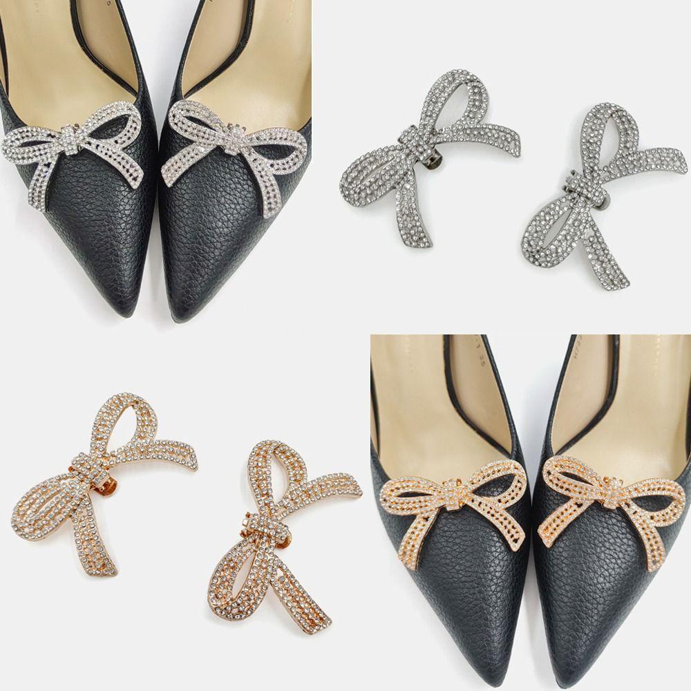 1 Par De Clipes Para Sapatos Com Laço , Clipe Removível Decoração De Flores , Fivela Pingente De Strass