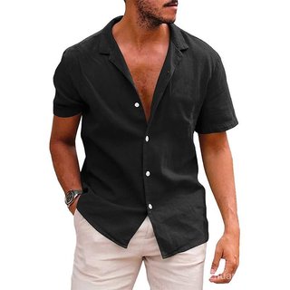 Nova camisa masculina de manga curta, camisa masculina de cor sólida com botões estilo europeu e americano, camisa mascu