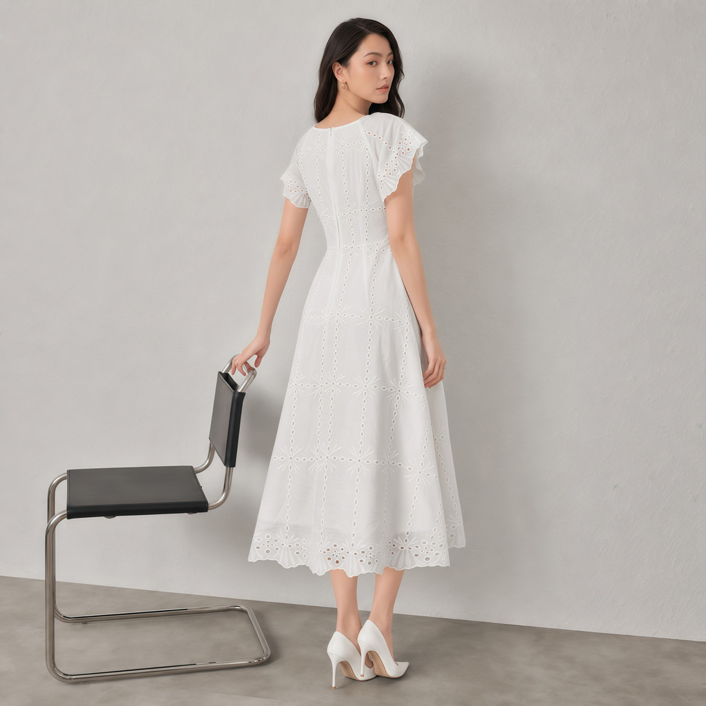 (Refine By Lovito) Midi Vestido Elegante De Linho Primavera/Verão Para Mulheres Bordado Trabalho LR41L073 · foto 2