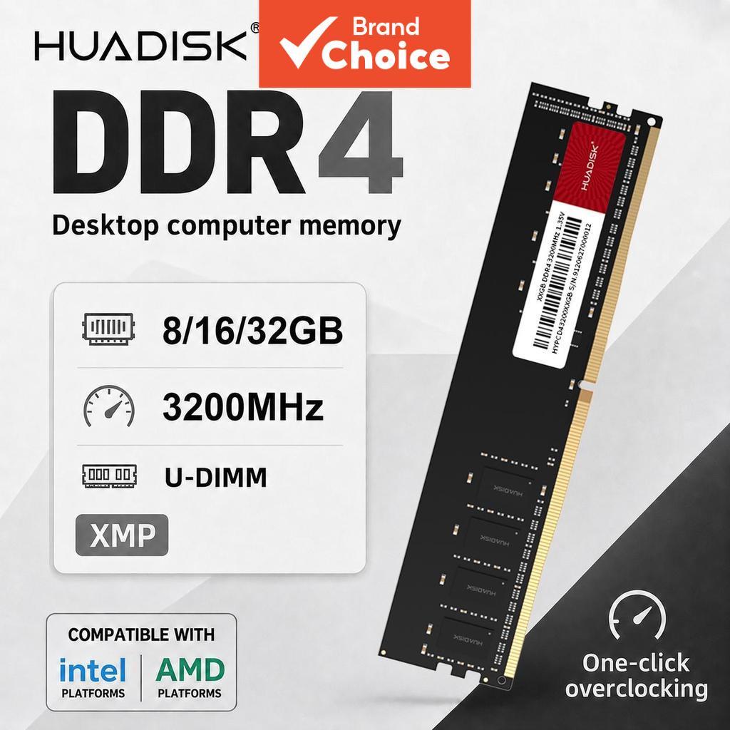 HUADISK 288 Pin DDR4 RAM 8GB 16GB 32GB 3200MHz Memória para Desktop XMP2.0 Dual Channel UDIMM Compatível com Placas-mãe