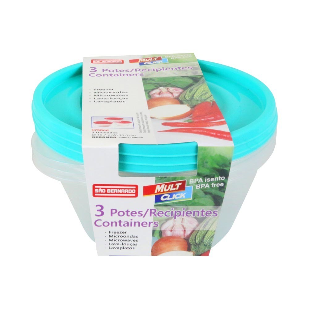 Conjunto de Potes São Bernardo Multiclick em Plástico com 3 Peças 1,8L - Item Sortido