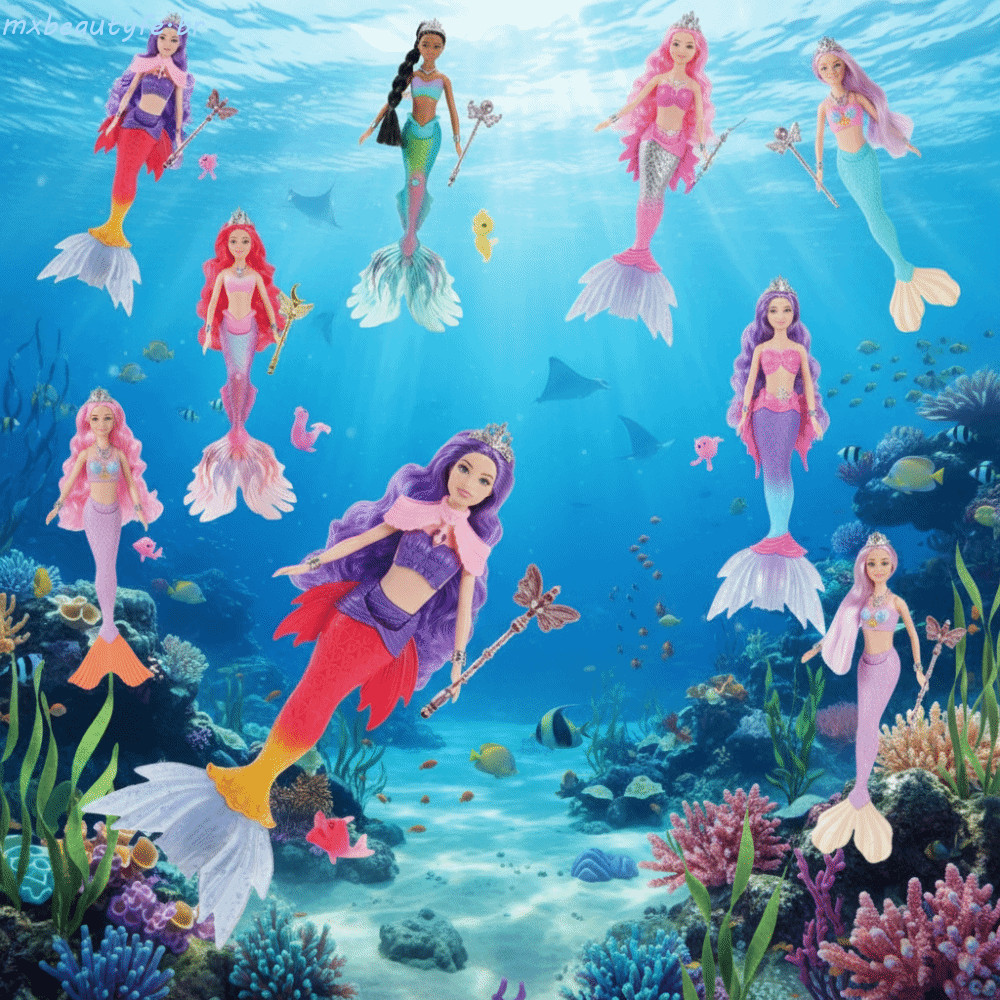 MXBEAUTYFE Sereia Musical Leve , Boneca De Desenho Animado De 32 Cm , Música Suave , Luz Cauda De Peixe , Menina