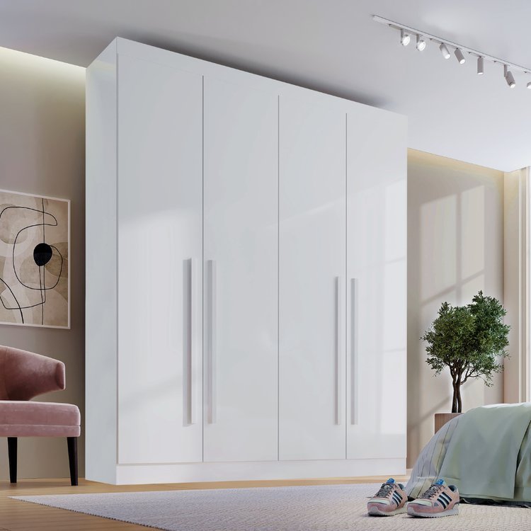 Guarda Roupa Solteiro 100% MDF 4 Portas 3 Gavetas Paris Plus Branco Branco