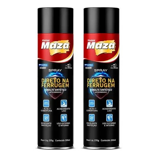 Kit 2 Tintas Spray Para Ferrugem Preto Maza Anticorrosiva Pintura Metal Proteção Contra Ferrugem Acabamento