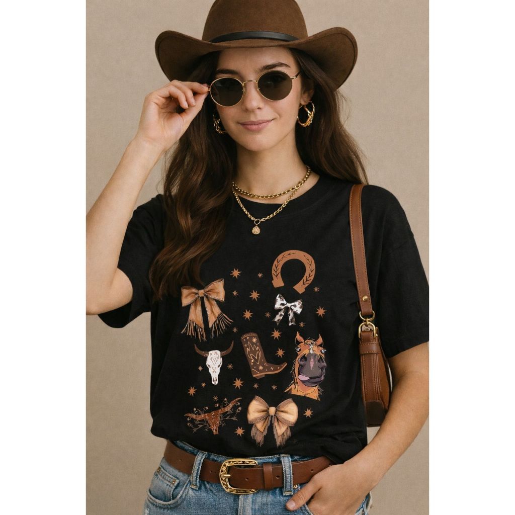 Camiseta Oversized Feminina Ombro Caido Modelo Country Boiadeira Estilosa 100% Algodão Estampada