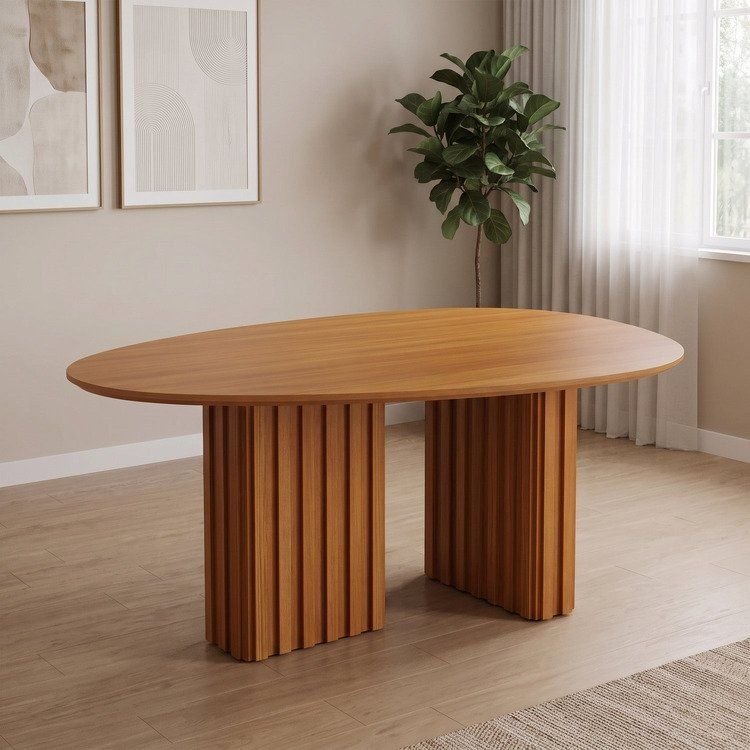Mesa para Sala de Jantar com Tampo Orgânico 1,35cm MDF Isis Marrom/Freijó 135