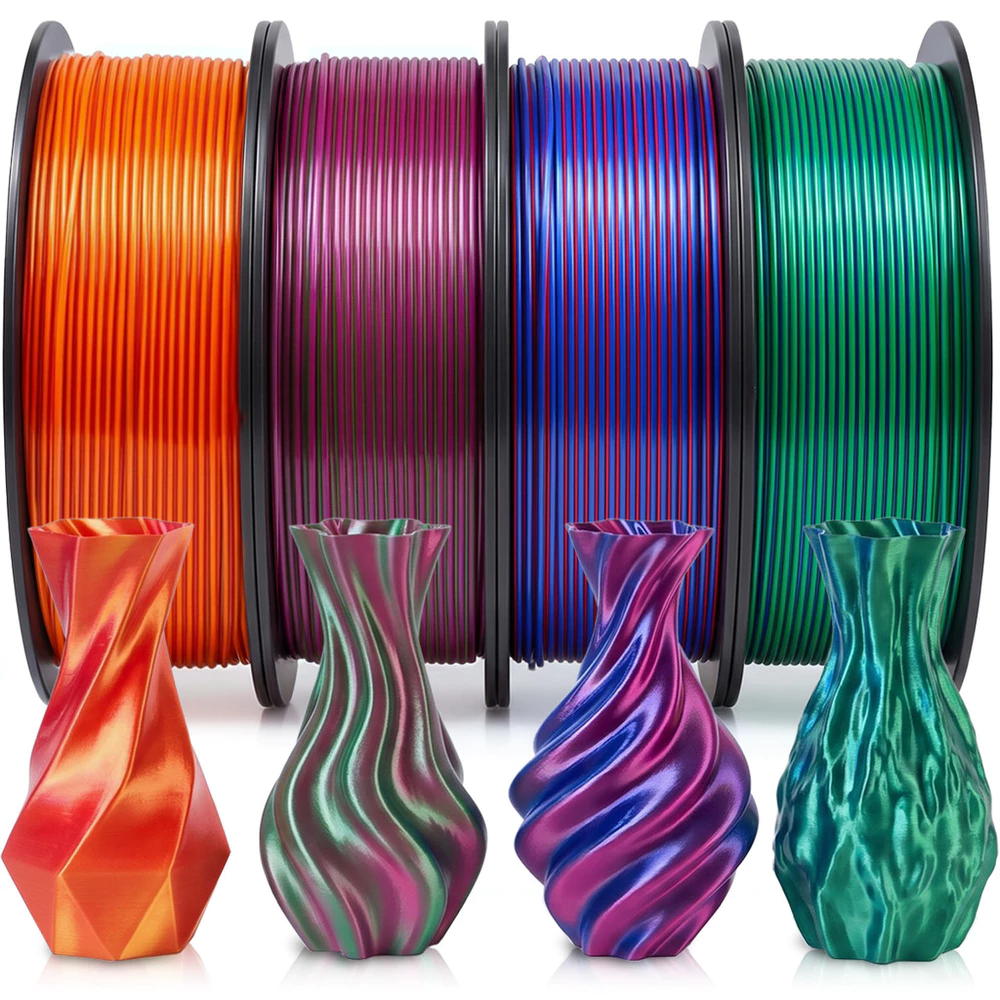 Kit Filamento PLA 4 modelos Seda bicolor gradiente 250g Cada 1kg Total para Impressora 3D