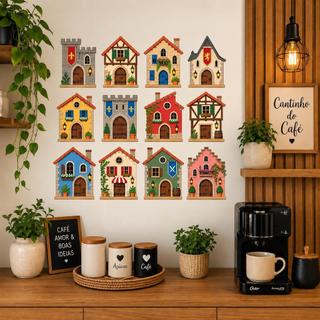 Kit Decorativo Casinhas Coloridas  Mod 4 – Decoração Criativa para Ambientes