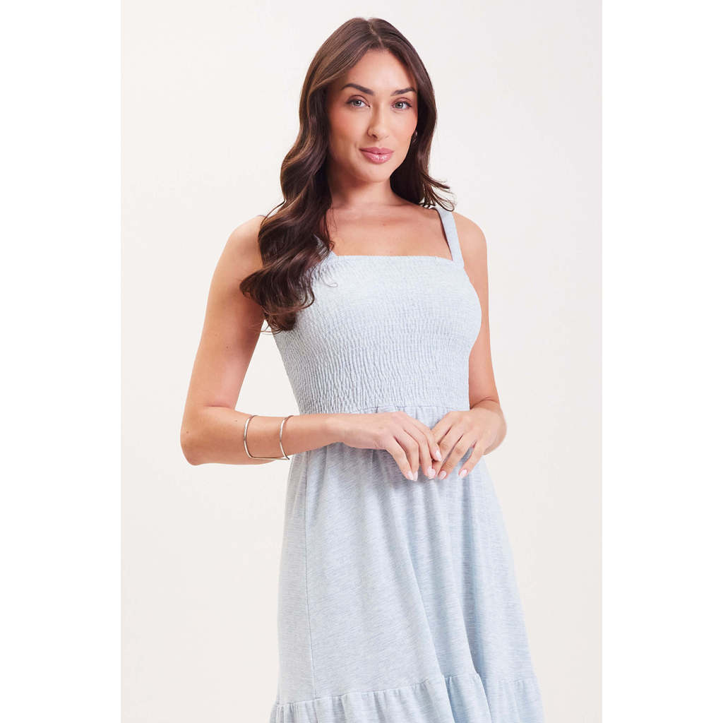 Vestido Longo Com Alças Feminino Marialícia Azul Claro · foto 2