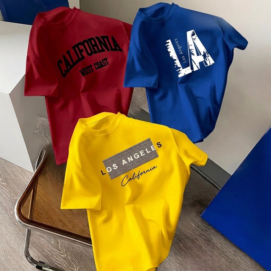 Kit 3 Camisetas Infantis 100% Algodão Gola Redonda Califórnia Blogueirinho Adolescente Streetwear