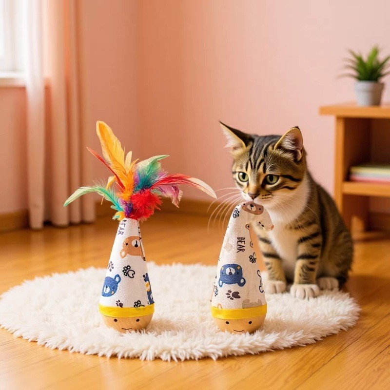Tumbler gato brinquedo aliviar o tédio brinquedo para animais de estimação gato auto-feliz torção brinquedo pena abraço
