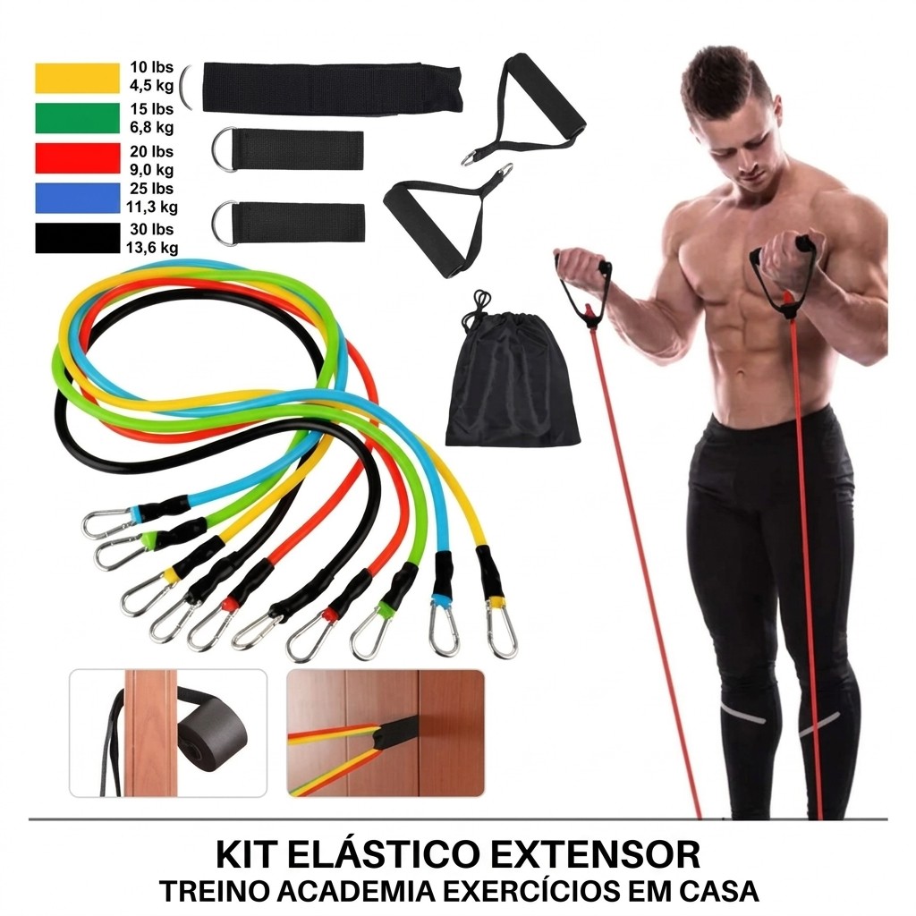 Kit 11 Elastico Extensor Treino Fitness Funcional Academia Yoga Em Casa Ginastica