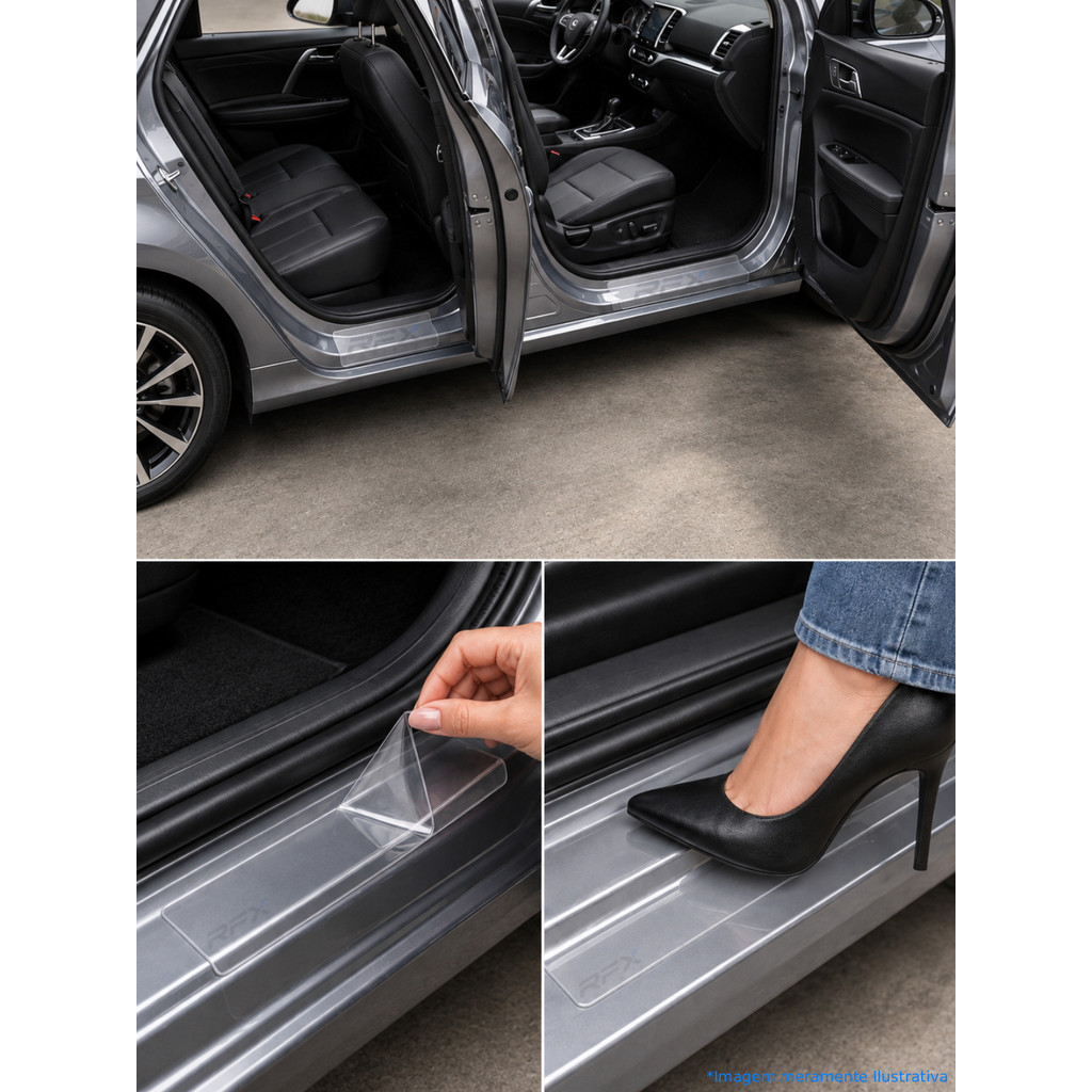 kit 4 protetores de soleiras portas carros PPF Transparente.
