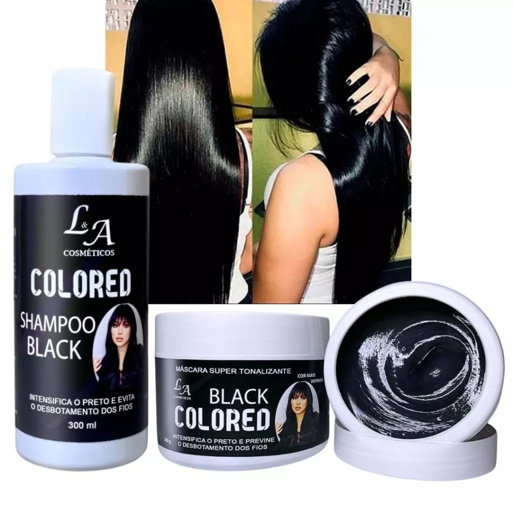 Kit Shampoo + Máscara Tonalizante Preto Intenso - Sem Amônia - Resultado 100% Natural