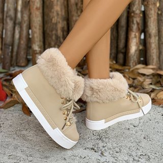 Botas planas de neve de inverno, manga de camurça de borracha, salto baixo (menor a 3 cm), pelúcia Artificial, bico redo